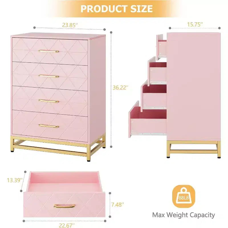 4-Drawer Wood Dresser with Golden Handles, Storage Chest Cabinet for Living Room, Closet, Hallway