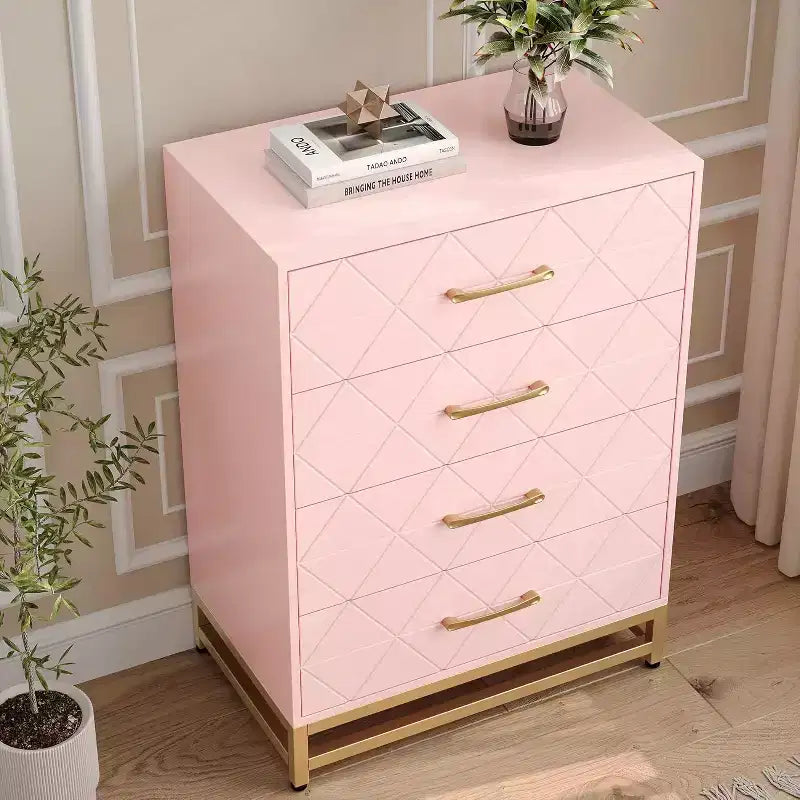 4-Drawer Wood Dresser with Golden Handles, Storage Chest Cabinet for Living Room, Closet, Hallway