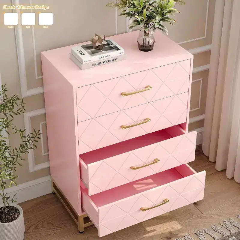 4-Drawer Wood Dresser with Golden Handles, Storage Chest Cabinet for Living Room, Closet, Hallway