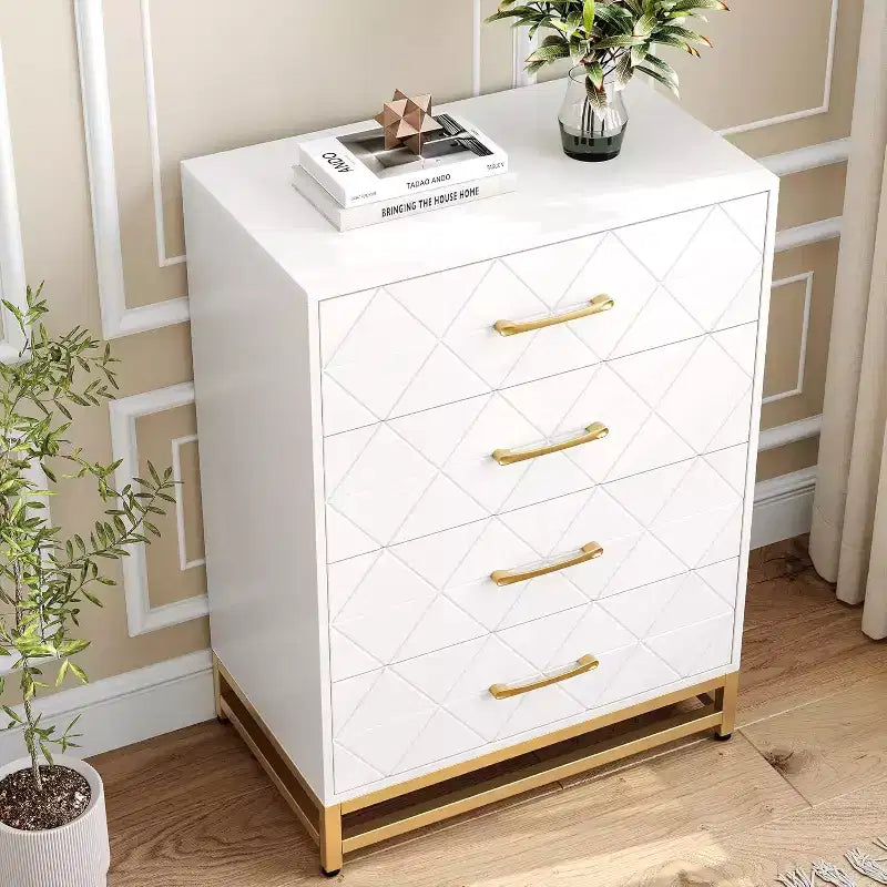4-Drawer Wood Dresser with Golden Handles, Storage Chest Cabinet for Living Room, Closet, Hallway