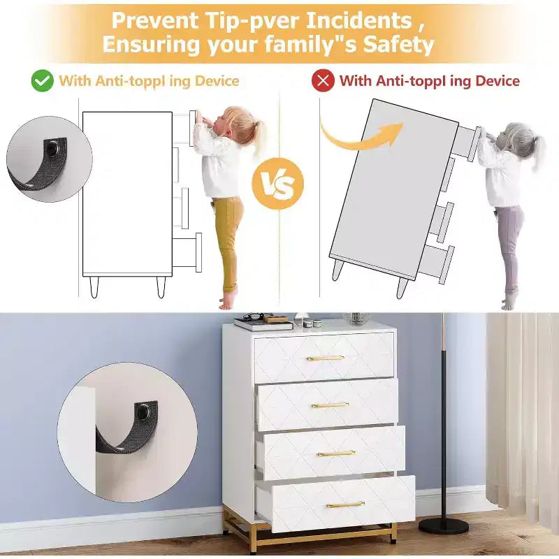 4-Drawer Wood Dresser with Golden Handles, Storage Chest Cabinet for Living Room, Closet, Hallway