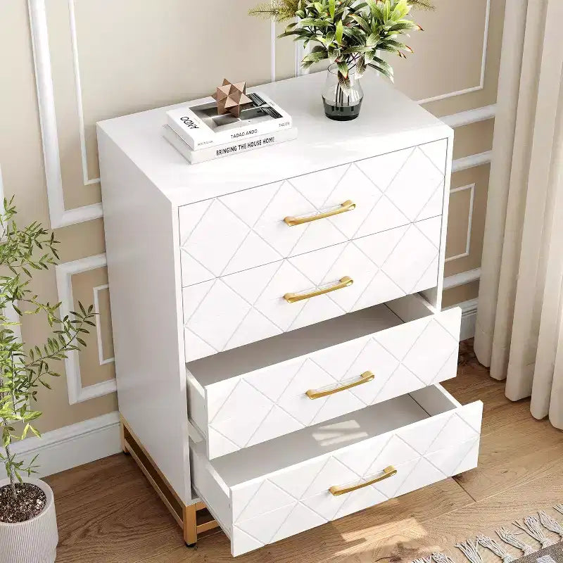 4-Drawer Wood Dresser with Golden Handles, Storage Chest Cabinet for Living Room, Closet, Hallway