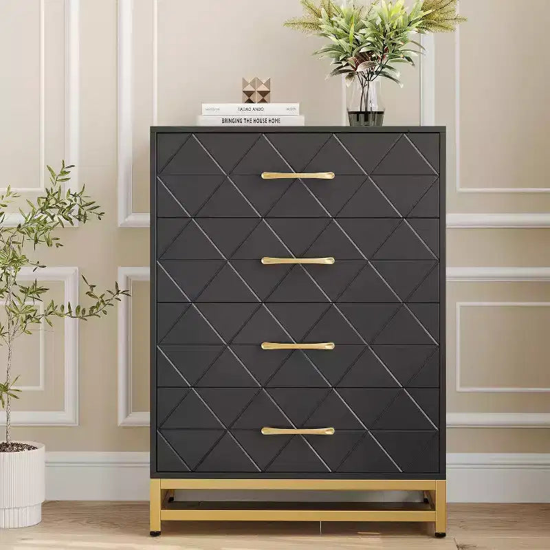 4-Drawer Wood Dresser with Golden Handles, Storage Chest Cabinet for Living Room, Closet, Hallway