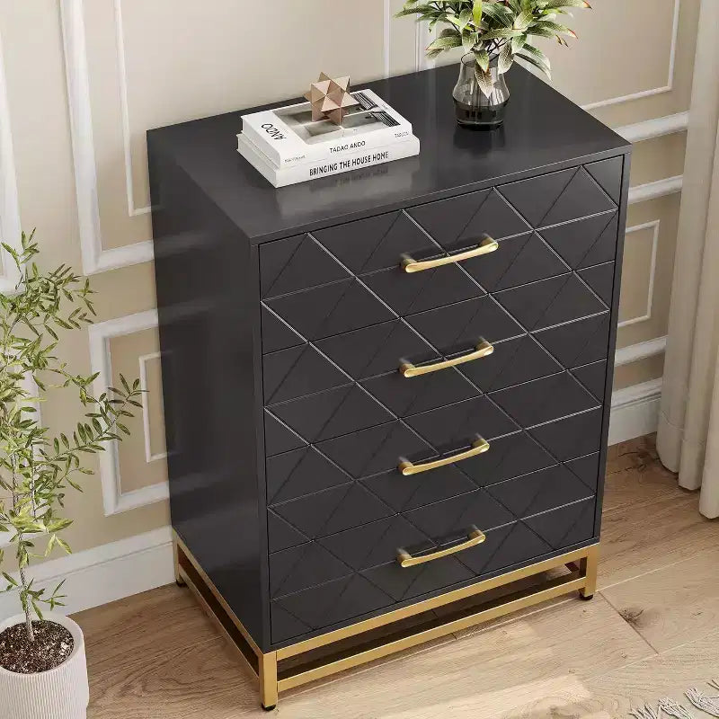 4-Drawer Wood Dresser with Golden Handles, Storage Chest Cabinet for Living Room, Closet, Hallway