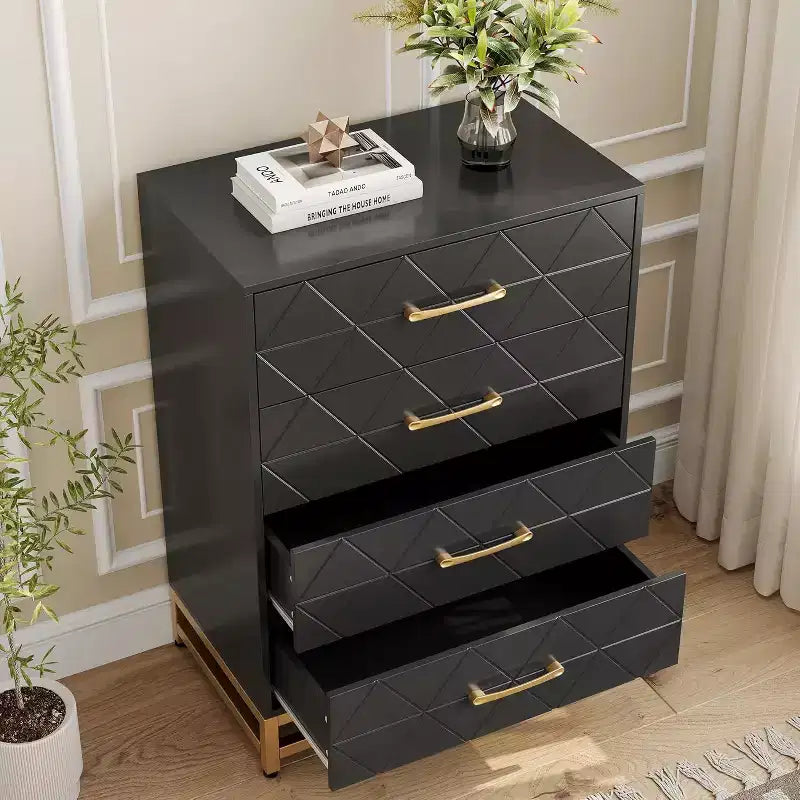 4-Drawer Wood Dresser with Golden Handles, Storage Chest Cabinet for Living Room, Closet, Hallway