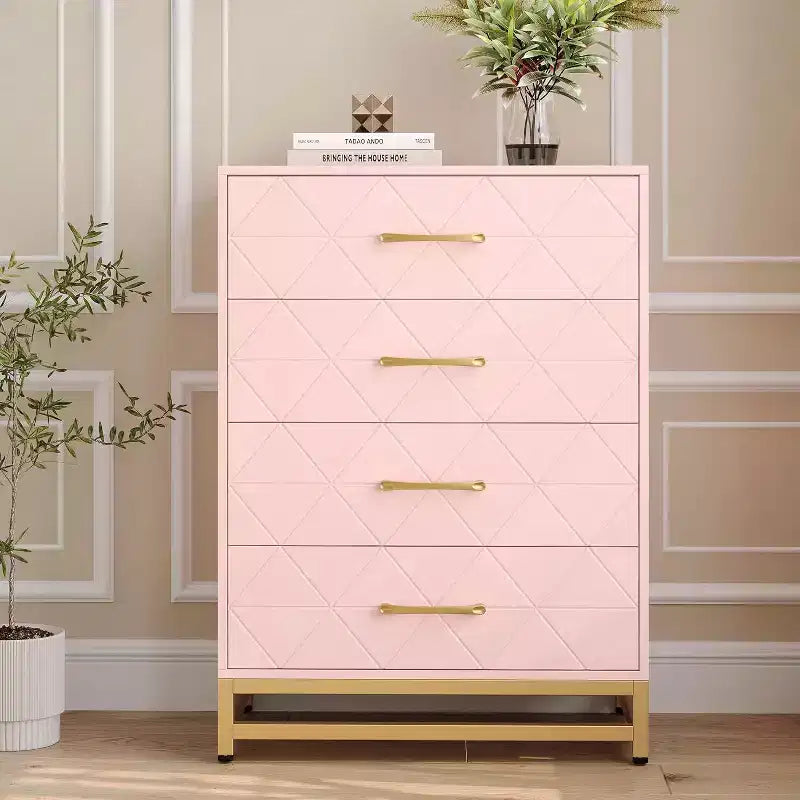 4-Drawer Wood Dresser with Golden Handles, Storage Chest Cabinet for Living Room, Closet, Hallway