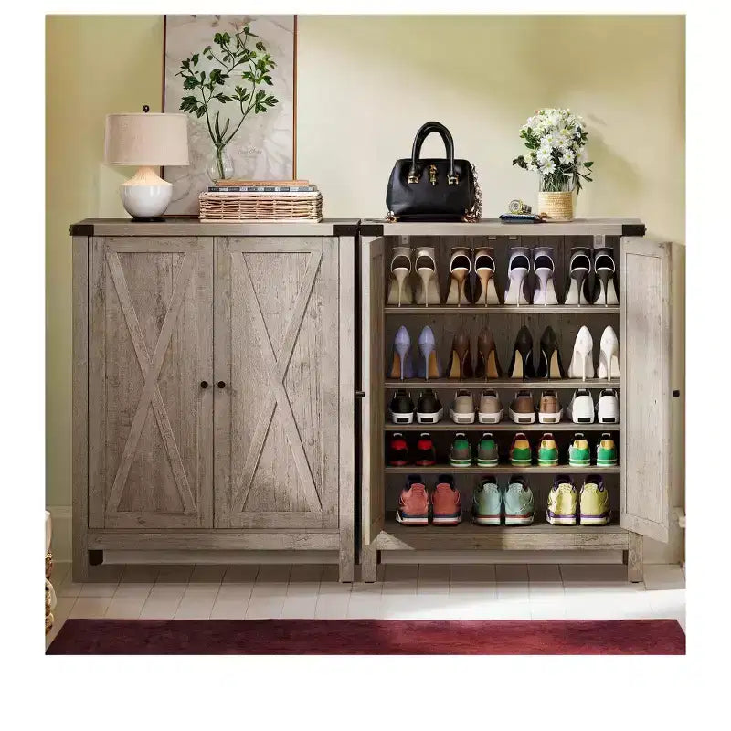 5-Tier Shoe Storage Cabinet Storage Cupboard Unit Sneaker Organizer Shoe Organizer Entryway Shoe Rack With 2 Doors