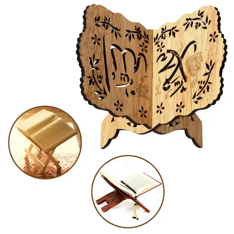 Book Stand, Wooden Quran Holder 7.72X4.96X0.75 - Folding Vintage Bible Stand Decorative for Prayer Reading Eid Chapel