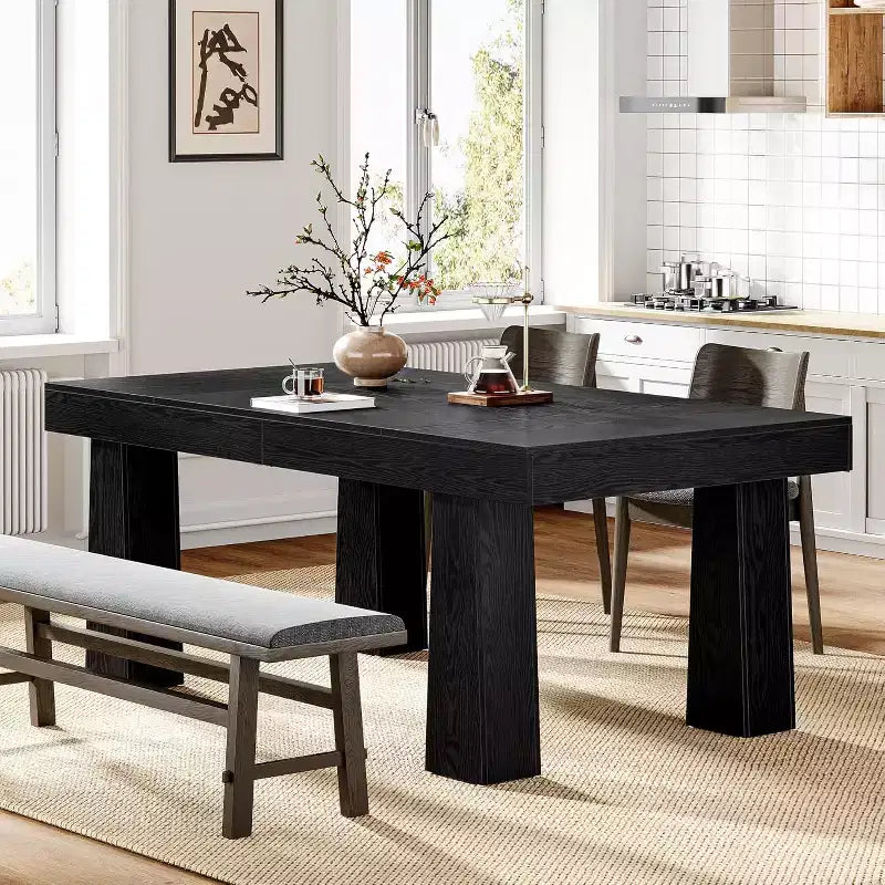 63 Inch Modern Rectangular Dining Table with Heavy Duty Tapered Legs for Dining Room, Cafe, Restaurant