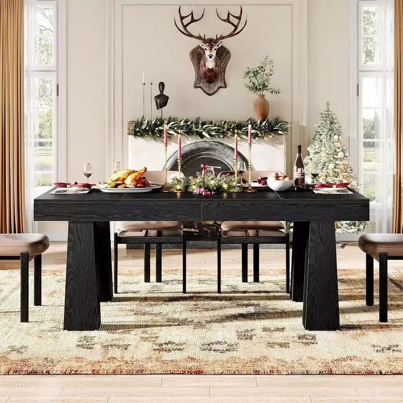 63 Inch Modern Rectangular Dining Table with Heavy Duty Tapered Legs for Dining Room, Cafe, Restaurant