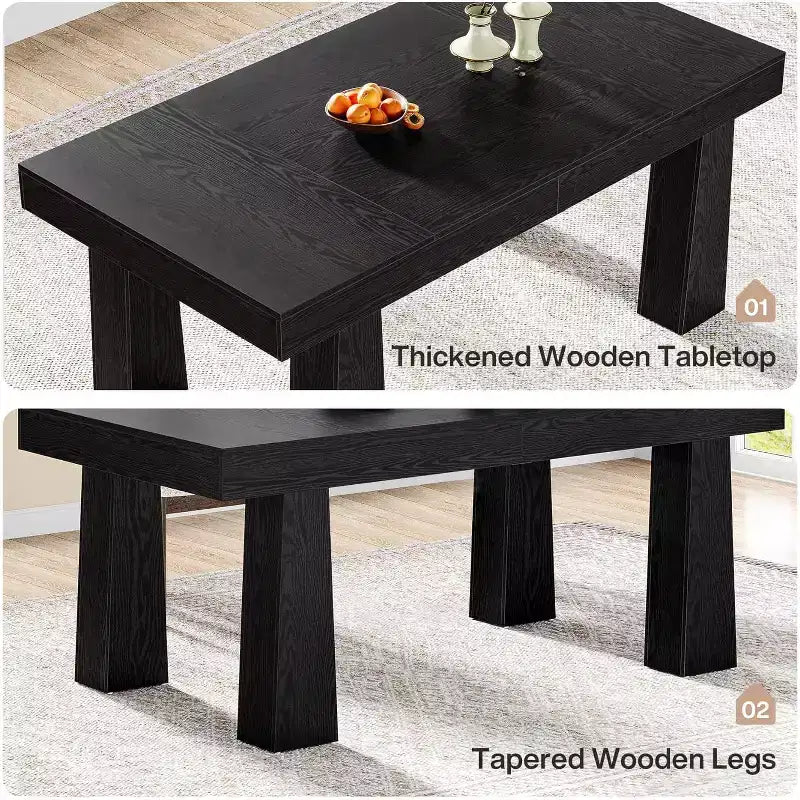 63 Inch Modern Rectangular Dining Table with Heavy Duty Tapered Legs for Dining Room, Cafe, Restaurant