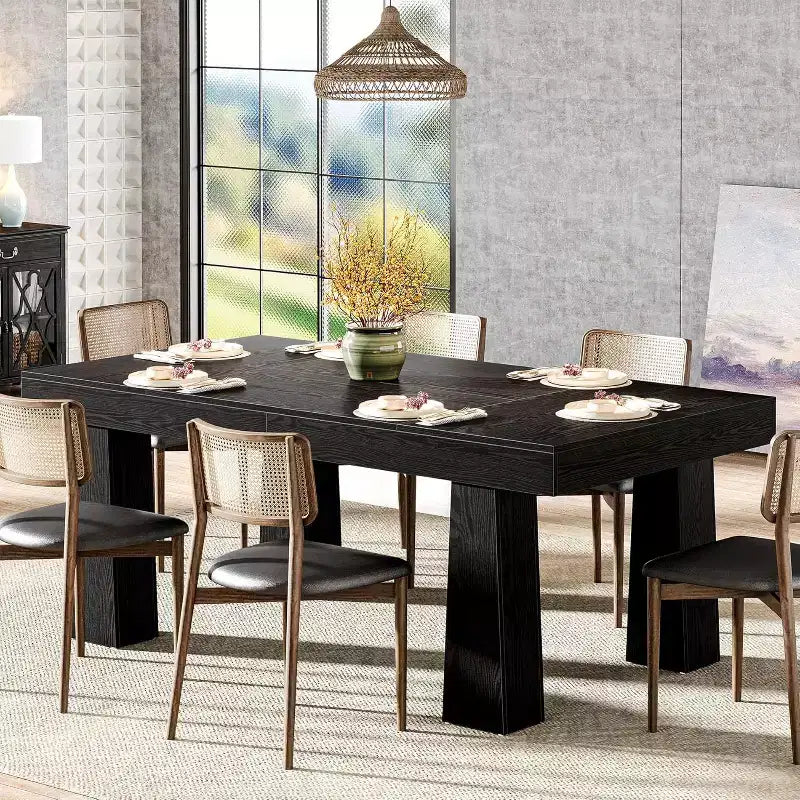 63 Inch Modern Rectangular Dining Table with Heavy Duty Tapered Legs for Dining Room, Cafe, Restaurant