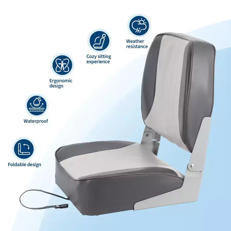 Folding Boat Seat Captain Chair - Set of 2 Low Back Fishing Boat Seats with High-Density Sponge Cushions, UV Resistant & Fixing Straps