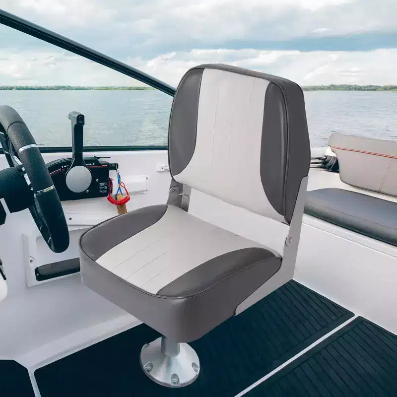 Folding Boat Seat Captain Chair - Set of 2 Low Back Fishing Boat Seats with High-Density Sponge Cushions, UV Resistant & Fixing Straps