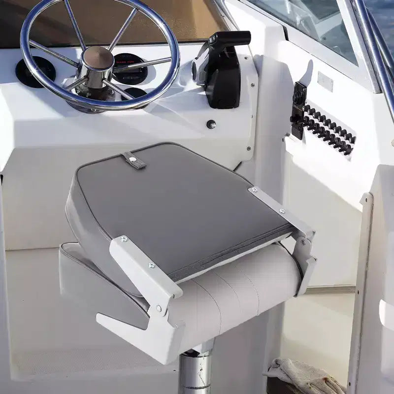 Folding Boat Seat Captain Chair - Set of 2 Low Back Fishing Boat Seats with High-Density Sponge Cushions, UV Resistant & Fixing Straps