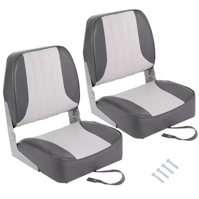 Folding Boat Seat Captain Chair - Set of 2 Low Back Fishing Boat Seats with High-Density Sponge Cushions, UV Resistant & Fixing Straps