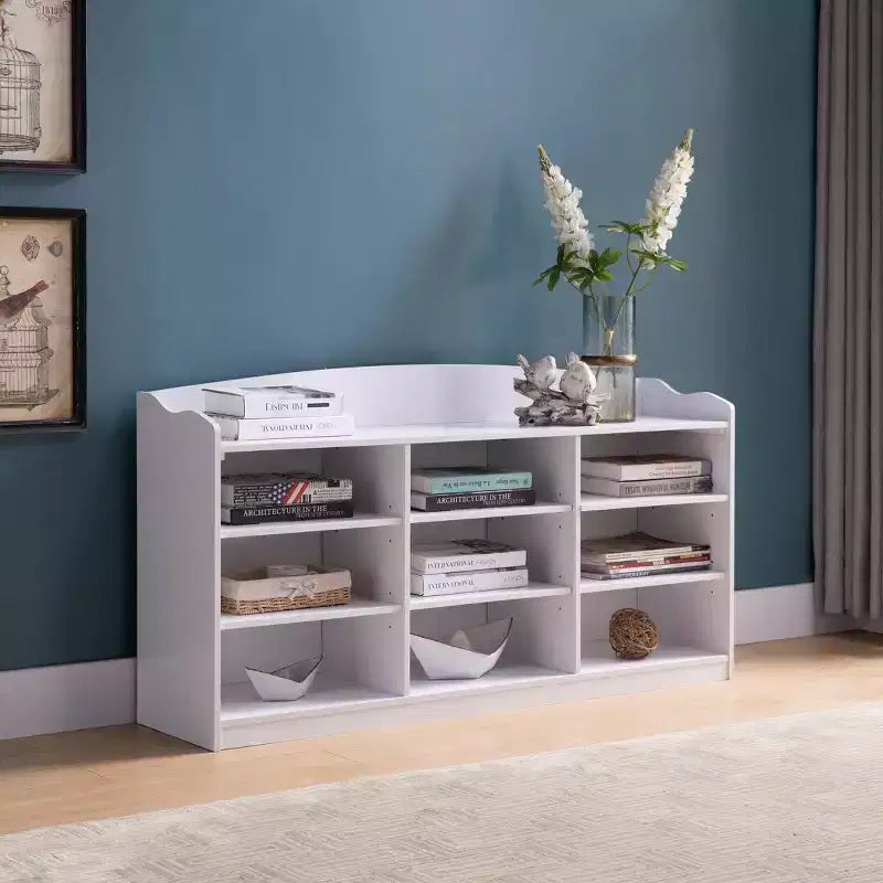 Okak Modern Shoe Cabinet, Storage Cabinet with Nine Shelves, Display Cabinet for Living Room, Entryway, Hallway, White