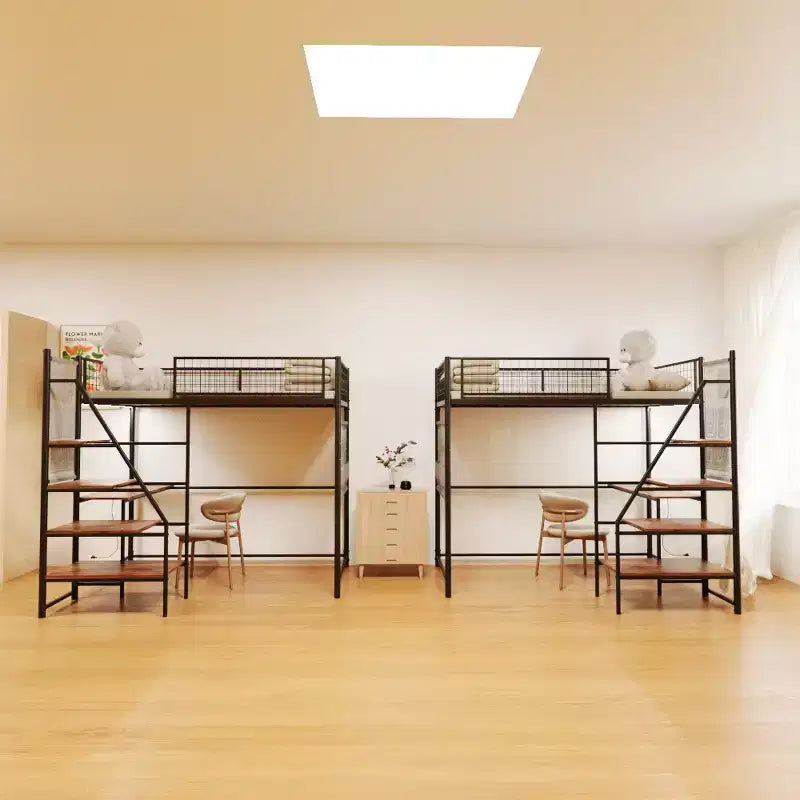 Metal Loft Bed with Desk, Built-in Charging Station and LED Lighting