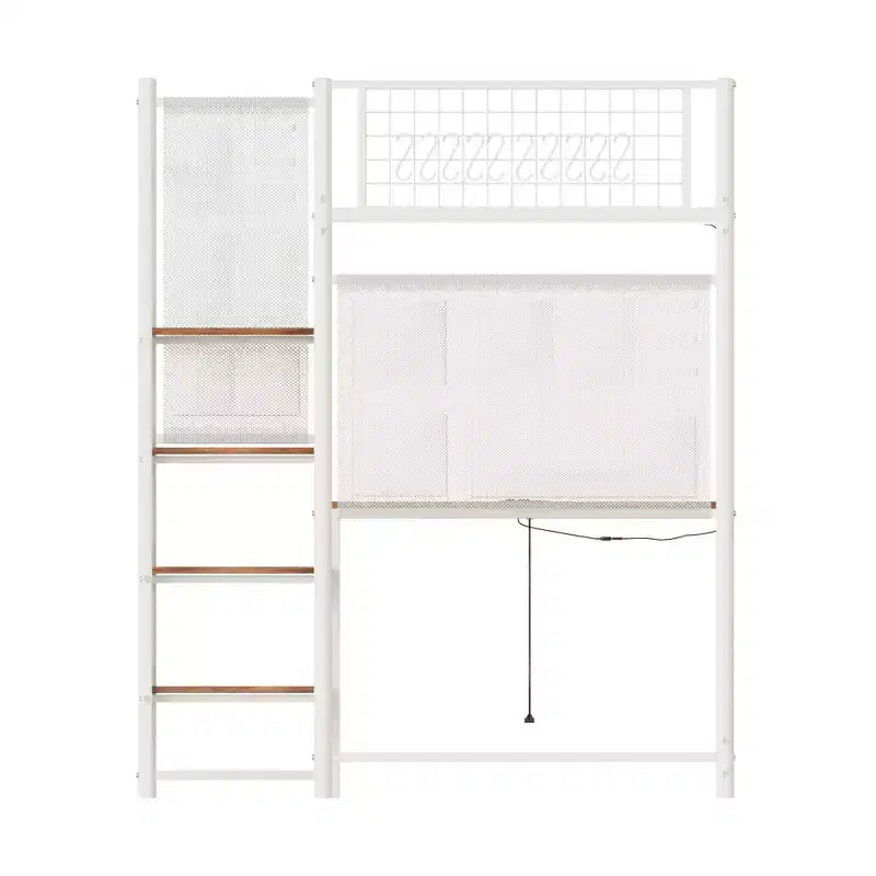 Metal Loft Bed with Desk, Built-in Charging Station and LED Lighting