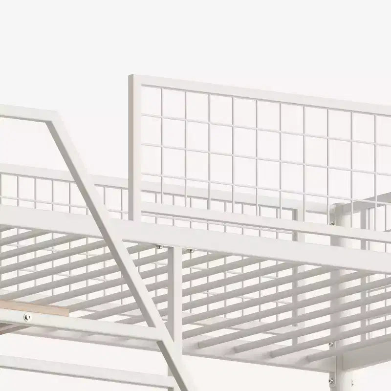 Metal Loft Bed with Desk, Built-in Charging Station and LED Lighting