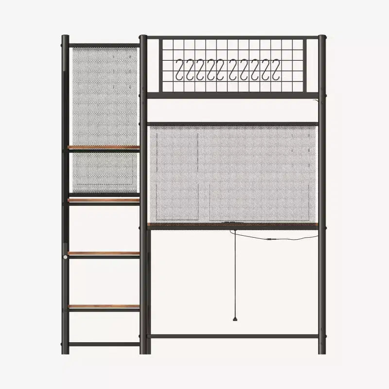 Metal Loft Bed with Desk, Built-in Charging Station and LED Lighting