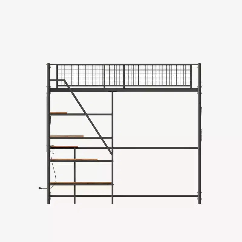 Metal Loft Bed with Desk, Built-in Charging Station and LED Lighting