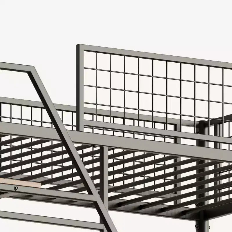 Metal Loft Bed with Desk, Built-in Charging Station and LED Lighting