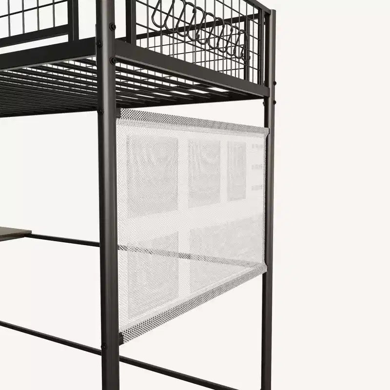 Metal Loft Bed with Desk, Built-in Charging Station and LED Lighting