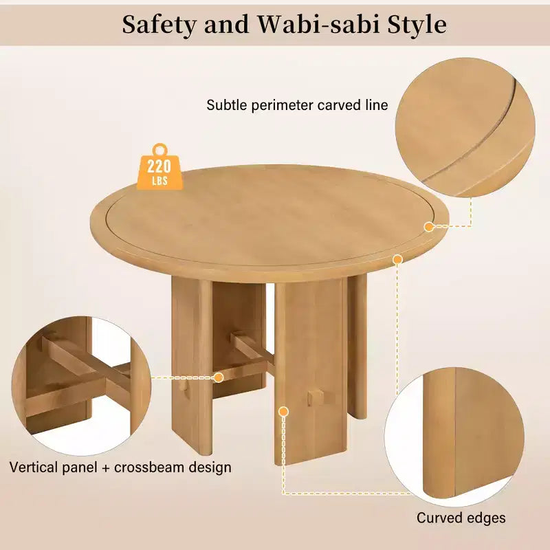 5-Piece Dining Table Set with Round Solid Wood Dining Table and Upholstered Chairs