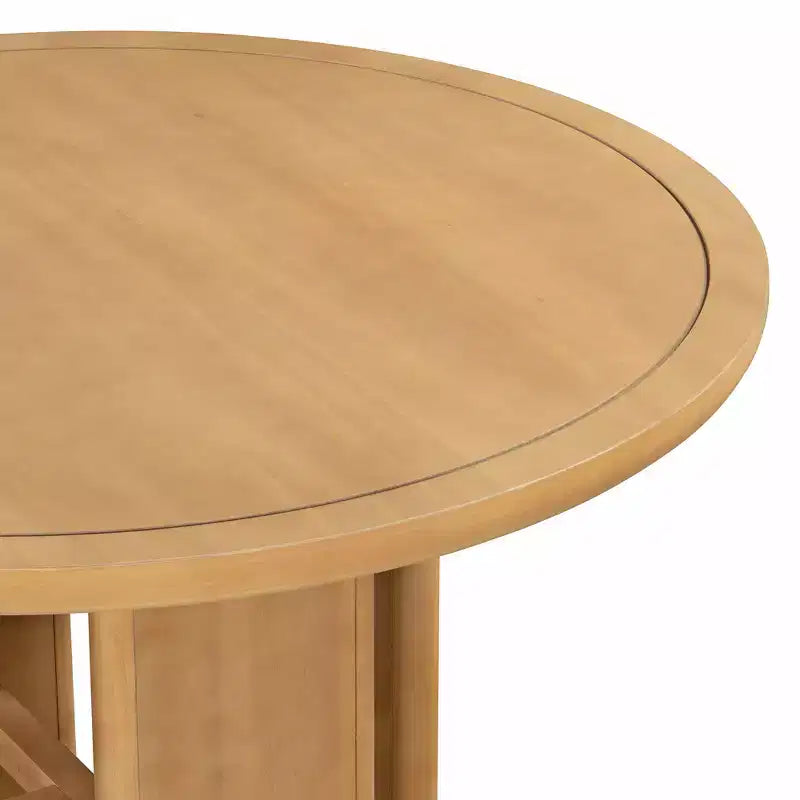 5-Piece Dining Table Set with Round Solid Wood Dining Table and Upholstered Chairs