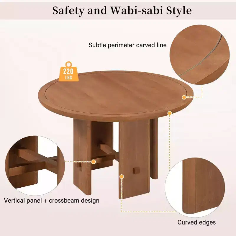 5-Piece Dining Table Set with Round Solid Wood Dining Table and Upholstered Chairs