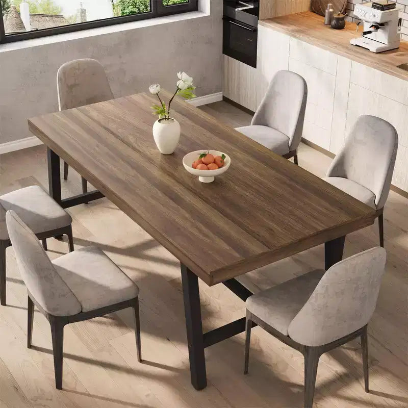 Industrial Dining Table for 6-8 People, 70.87 Long Wooden Kitchen Table with Sturdy Metal Frame & Rustic Brown Finish (Brown, 70.87 Long)