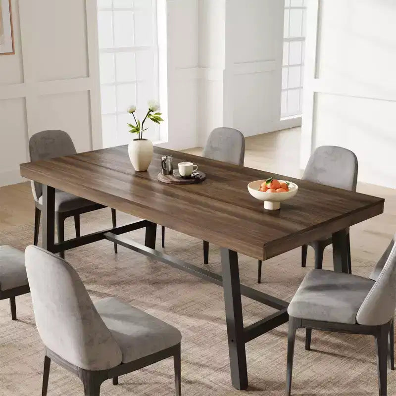 Industrial Dining Table for 6-8 People, 70.87 Long Wooden Kitchen Table with Sturdy Metal Frame & Rustic Brown Finish (Brown, 70.87 Long)