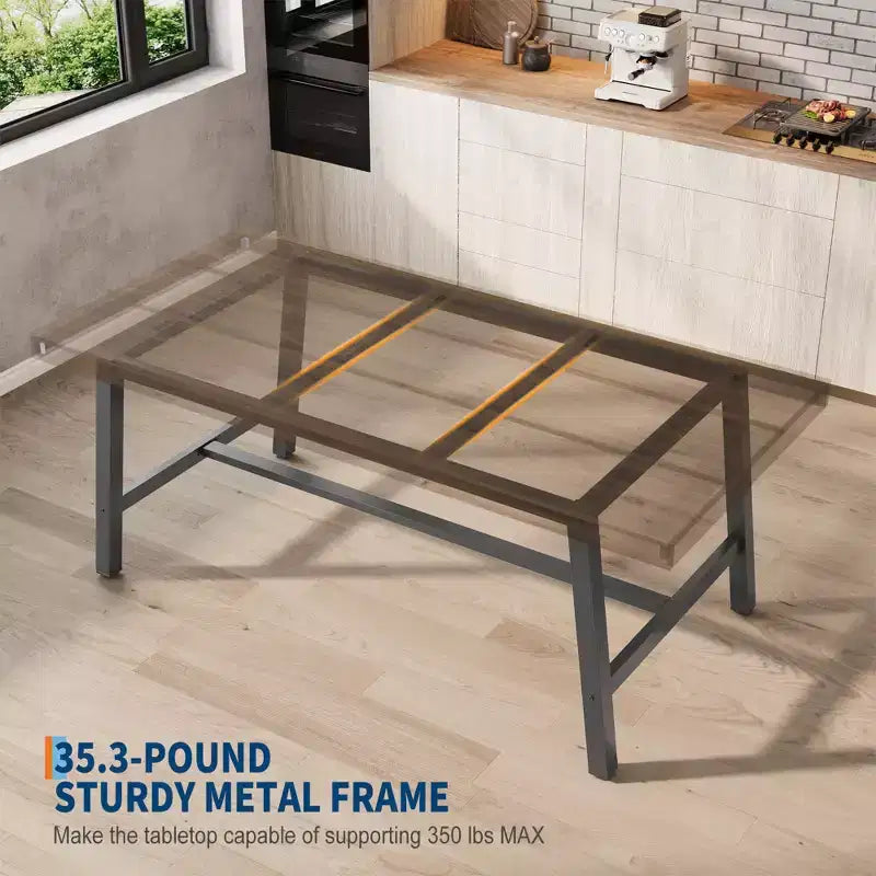 Industrial Dining Table for 6-8 People, 70.87 Long Wooden Kitchen Table with Sturdy Metal Frame & Rustic Brown Finish (Brown, 70.87 Long)
