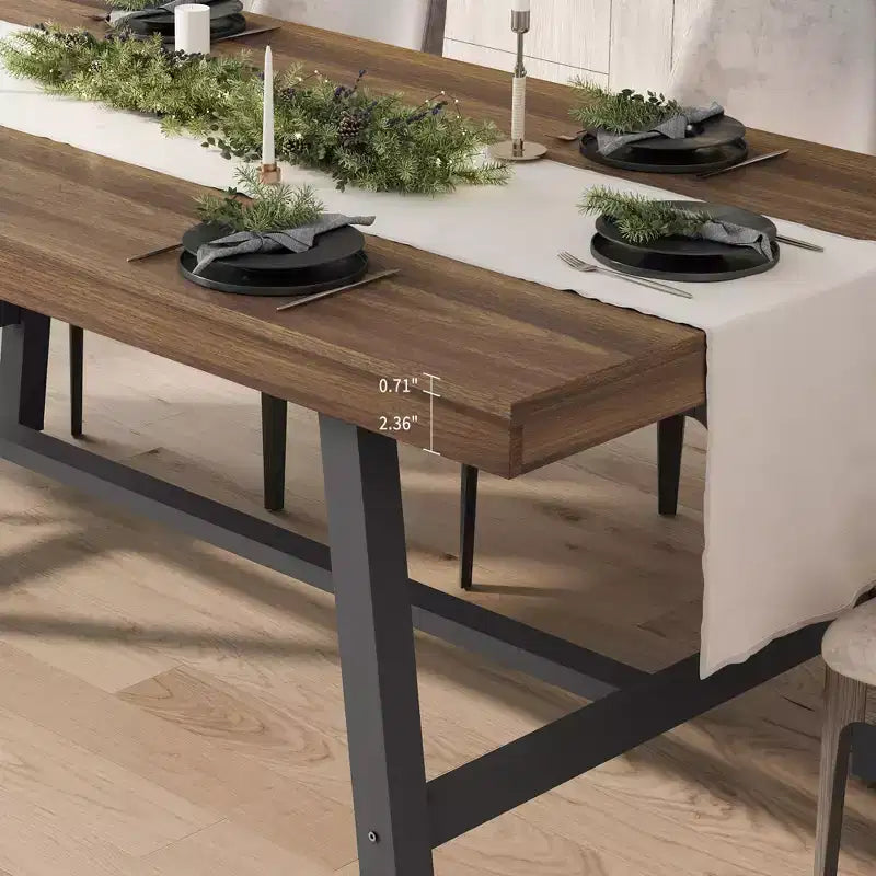 Industrial Dining Table for 6-8 People, 70.87 Long Wooden Kitchen Table with Sturdy Metal Frame & Rustic Brown Finish (Brown, 70.87 Long)