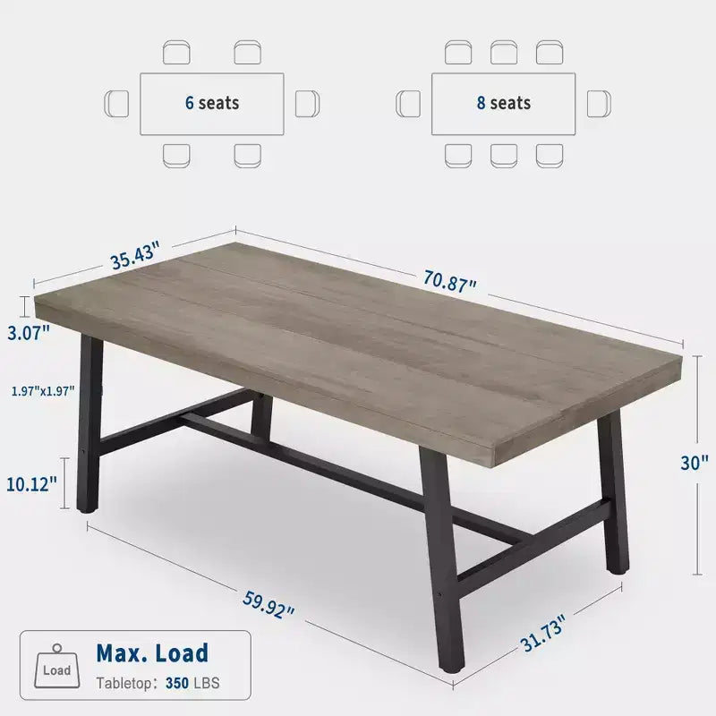 Industrial Dining Table for 6-8 People, 70.87 Long Wooden Kitchen Table with Sturdy Metal Frame & Rustic Brown Finish (Brown, 70.87 Long)