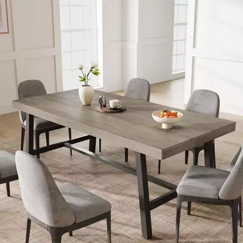 Industrial Dining Table for 6-8 People, 70.87 Long Wooden Kitchen Table with Sturdy Metal Frame & Rustic Brown Finish (Brown, 70.87 Long)