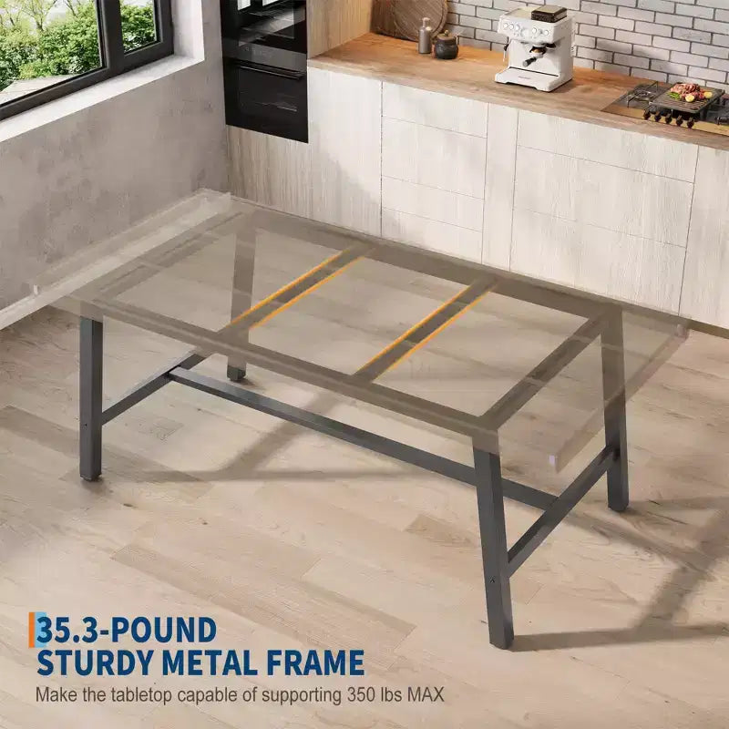 Industrial Dining Table for 6-8 People, 70.87 Long Wooden Kitchen Table with Sturdy Metal Frame & Rustic Brown Finish (Brown, 70.87 Long)