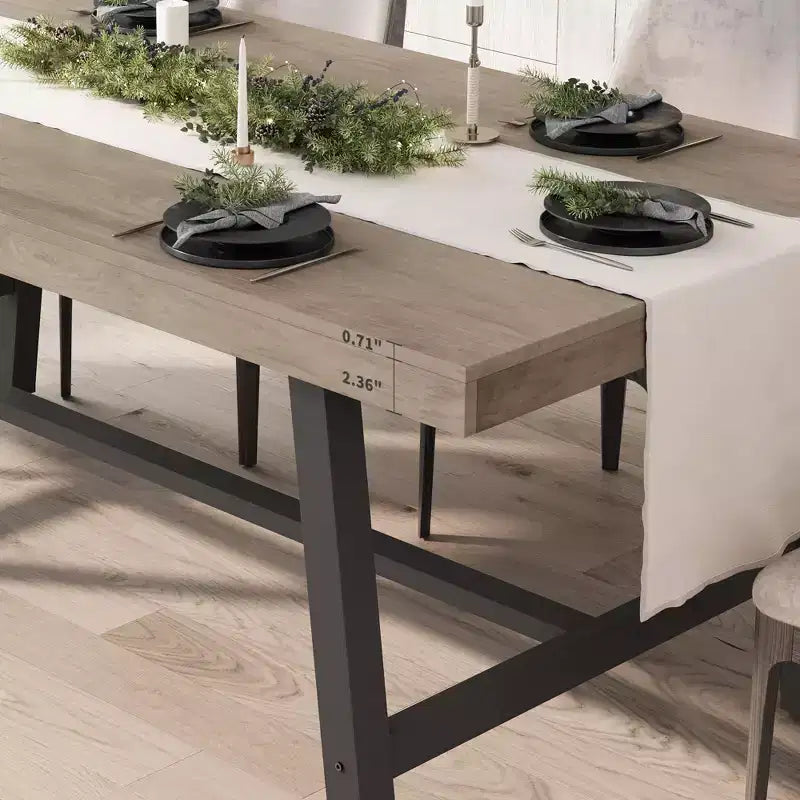 Industrial Dining Table for 6-8 People, 70.87 Long Wooden Kitchen Table with Sturdy Metal Frame & Rustic Brown Finish (Brown, 70.87 Long)