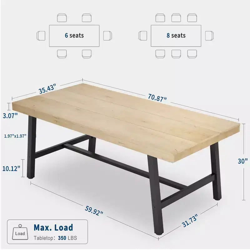 Industrial Dining Table for 6-8 People, 70.87 Long Wooden Kitchen Table with Sturdy Metal Frame & Rustic Brown Finish (Brown, 70.87 Long)