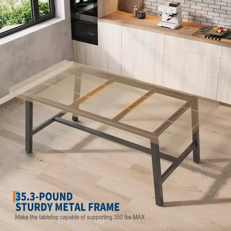 Industrial Dining Table for 6-8 People, 70.87 Long Wooden Kitchen Table with Sturdy Metal Frame & Rustic Brown Finish (Brown, 70.87 Long)