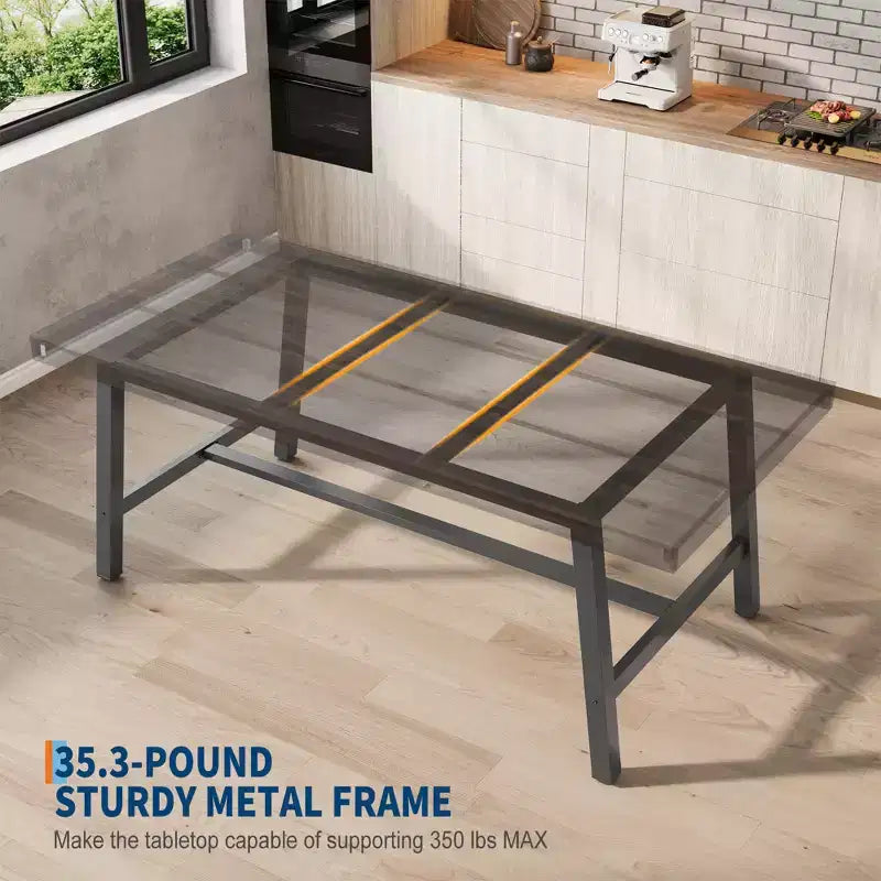 Industrial Dining Table for 6-8 People, 70.87 Long Wooden Kitchen Table with Sturdy Metal Frame & Rustic Brown Finish (Brown, 70.87 Long)