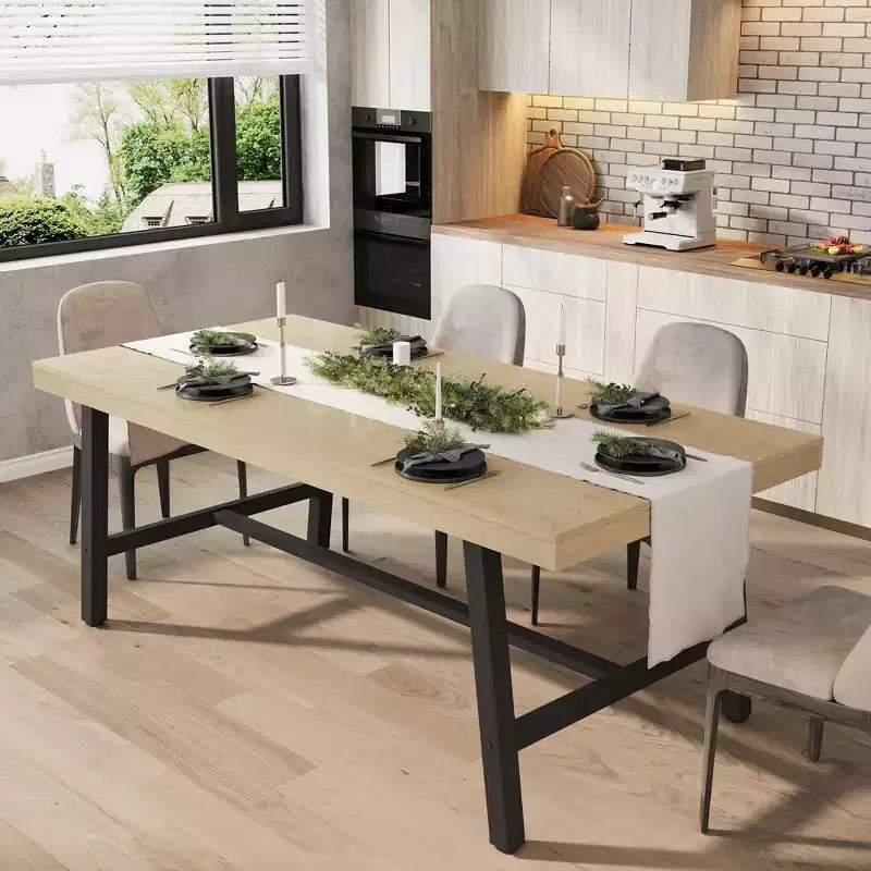 Industrial Dining Table for 6-8 People, 70.87 Long Wooden Kitchen Table with Sturdy Metal Frame & Rustic Brown Finish (Brown, 70.87 Long)