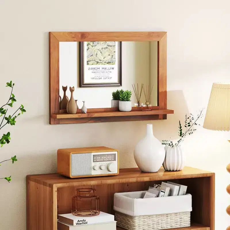 27.5 x 20 Inch Farmhouse Rectangle Wall Mirror with Shelf