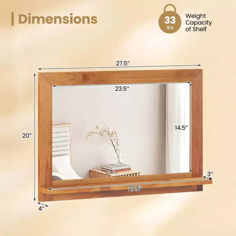 27.5 x 20 Inch Farmhouse Rectangle Wall Mirror with Shelf