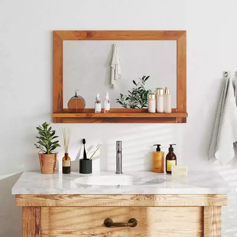 27.5 x 20 Inch Farmhouse Rectangle Wall Mirror with Shelf