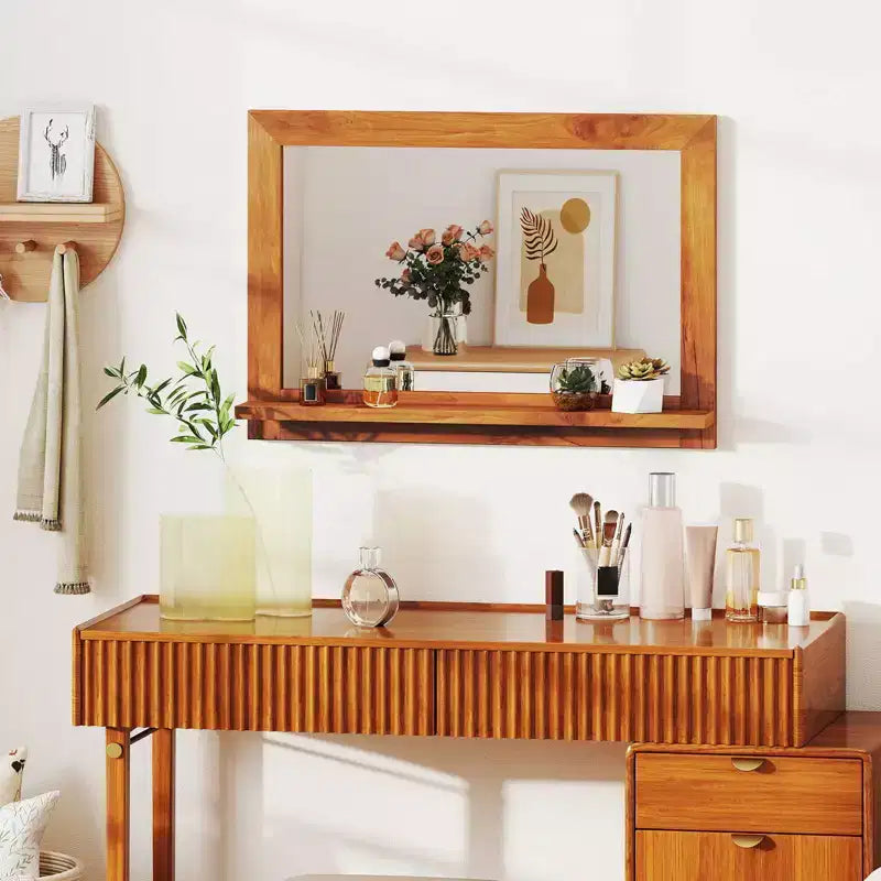 27.5 x 20 Inch Farmhouse Rectangle Wall Mirror with Shelf