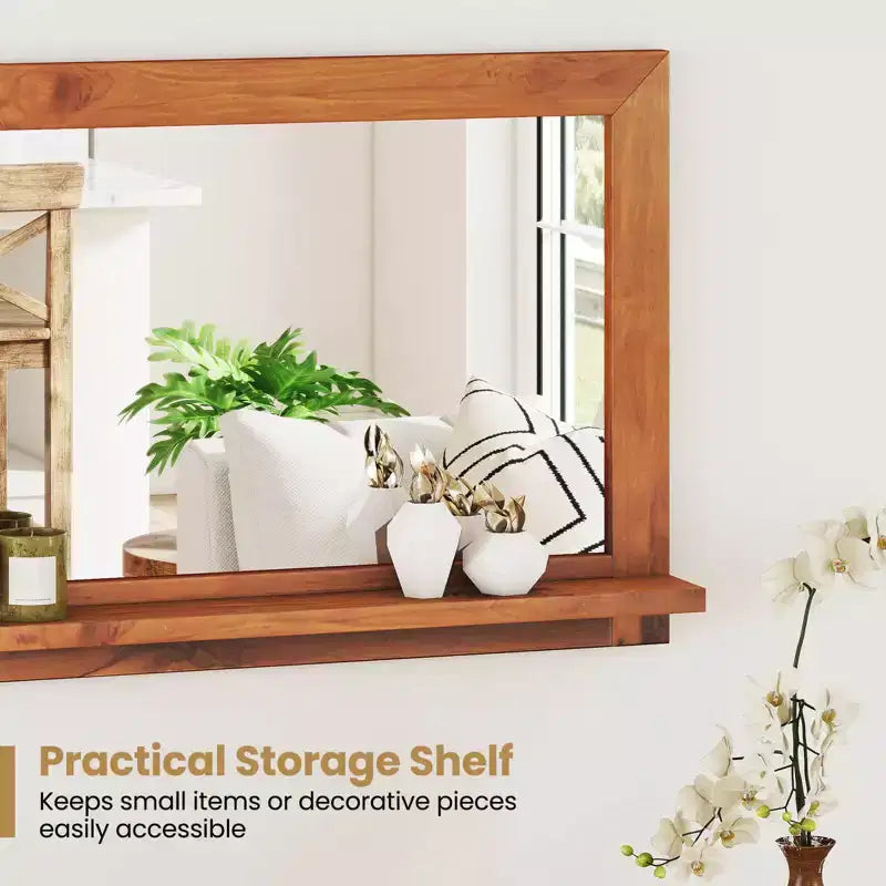 27.5 x 20 Inch Farmhouse Rectangle Wall Mirror with Shelf