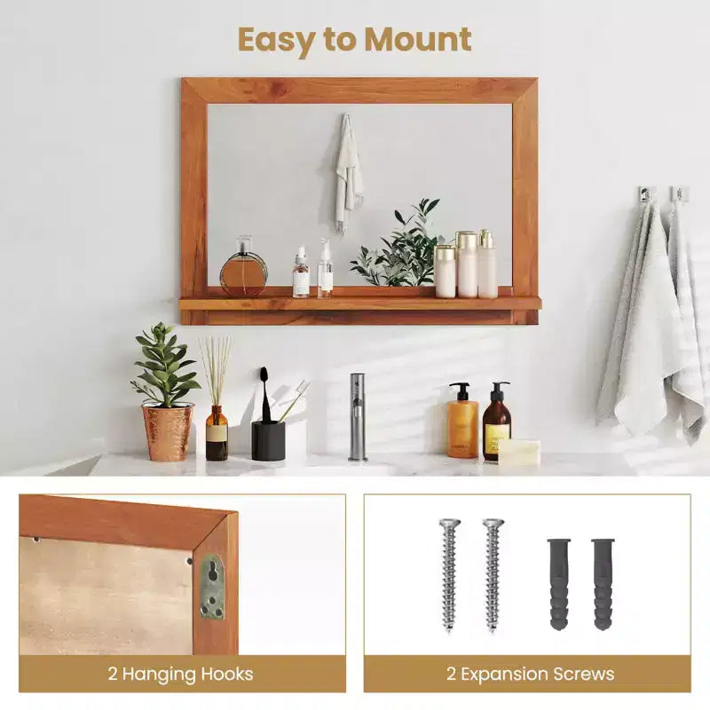 27.5 x 20 Inch Farmhouse Rectangle Wall Mirror with Shelf
