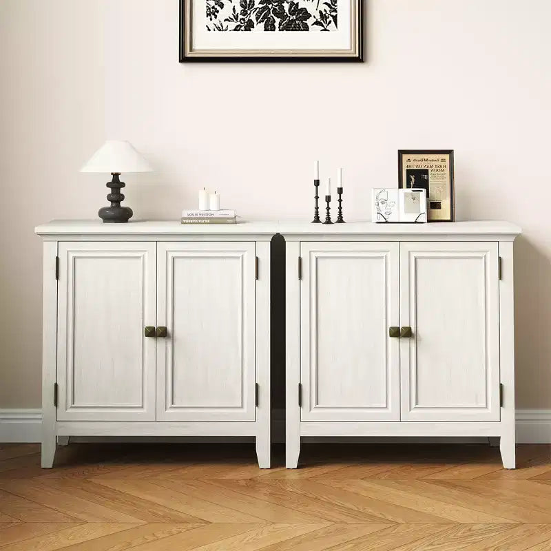 2-Door Bohemian Buffet Cabinet with Adjustable Shelves, Wood Credenza, Grayish-White Console Table